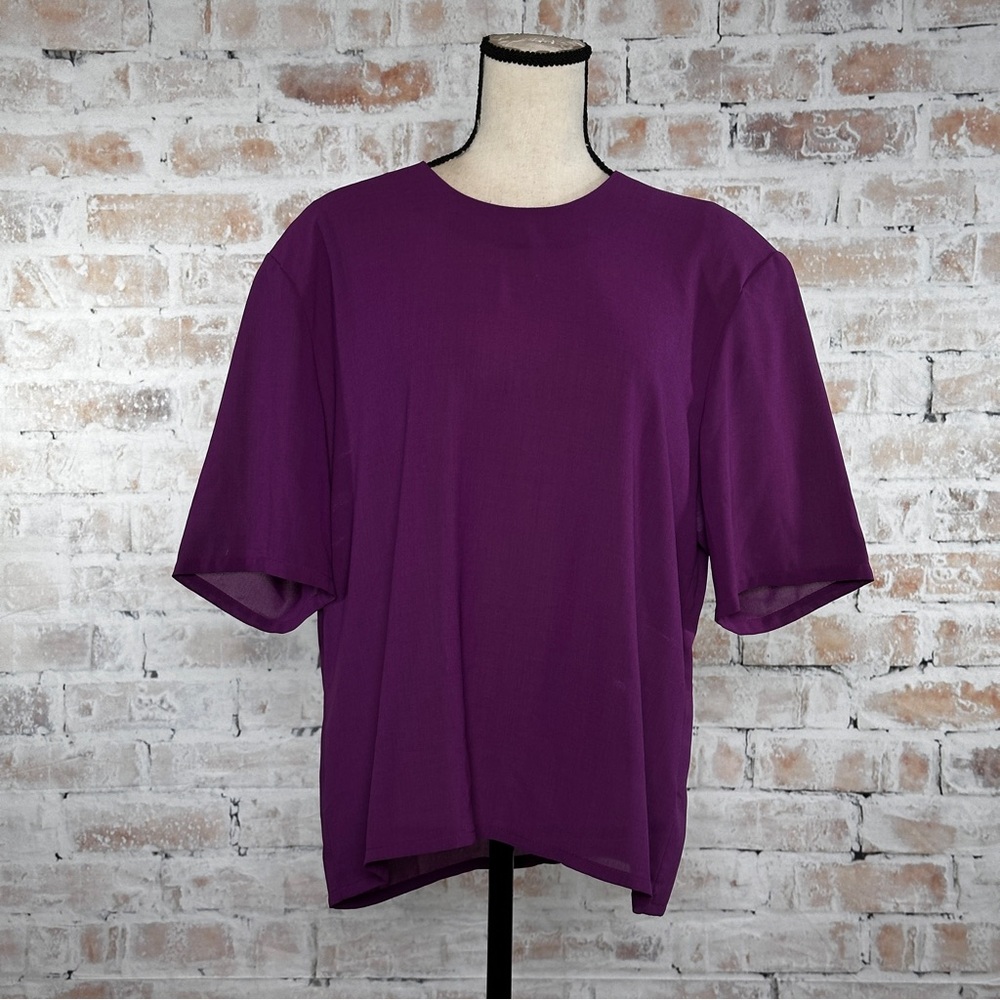 Vintage 1980s Solid Print Short Sleeve Semi-Sheer Popover Top with Shoulder Pads